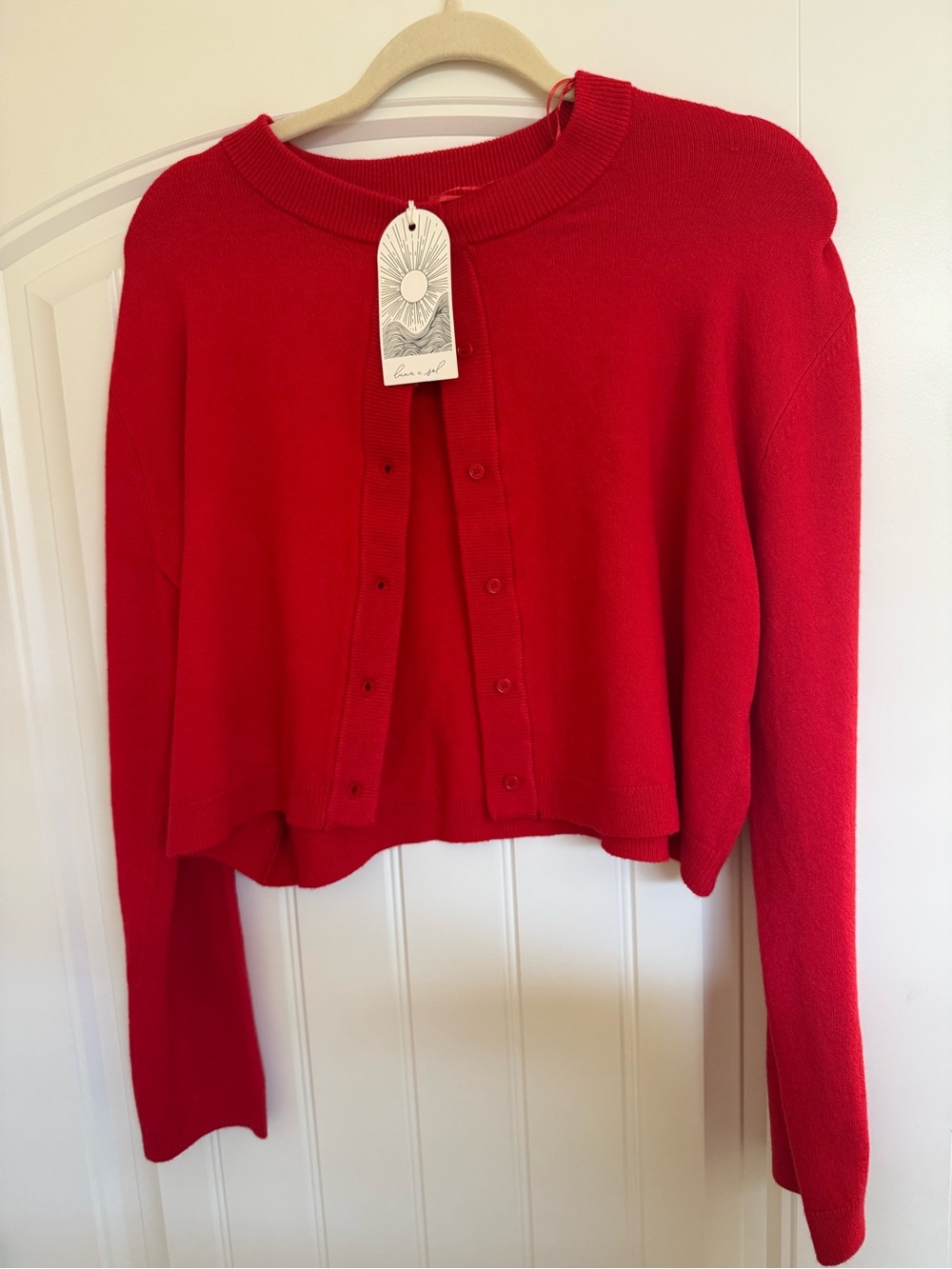 Cropped Red Button-Front Cardigan Sweater